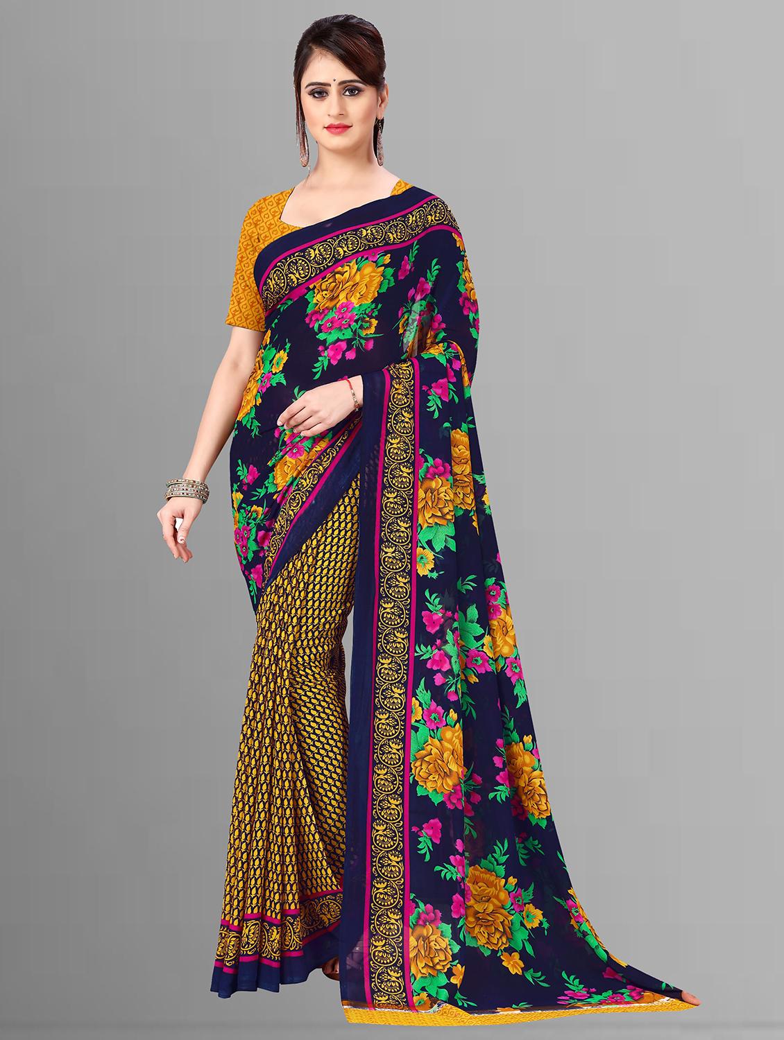 women blue floral printed saree with blouse - 21410815 - Zoom Image - 0