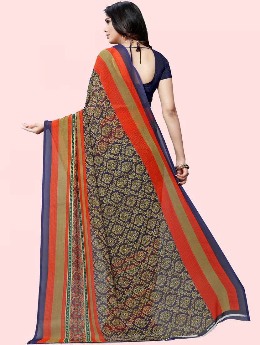 women blue printed georgette saree with blouse - 21410820 -  Standard Image - 1