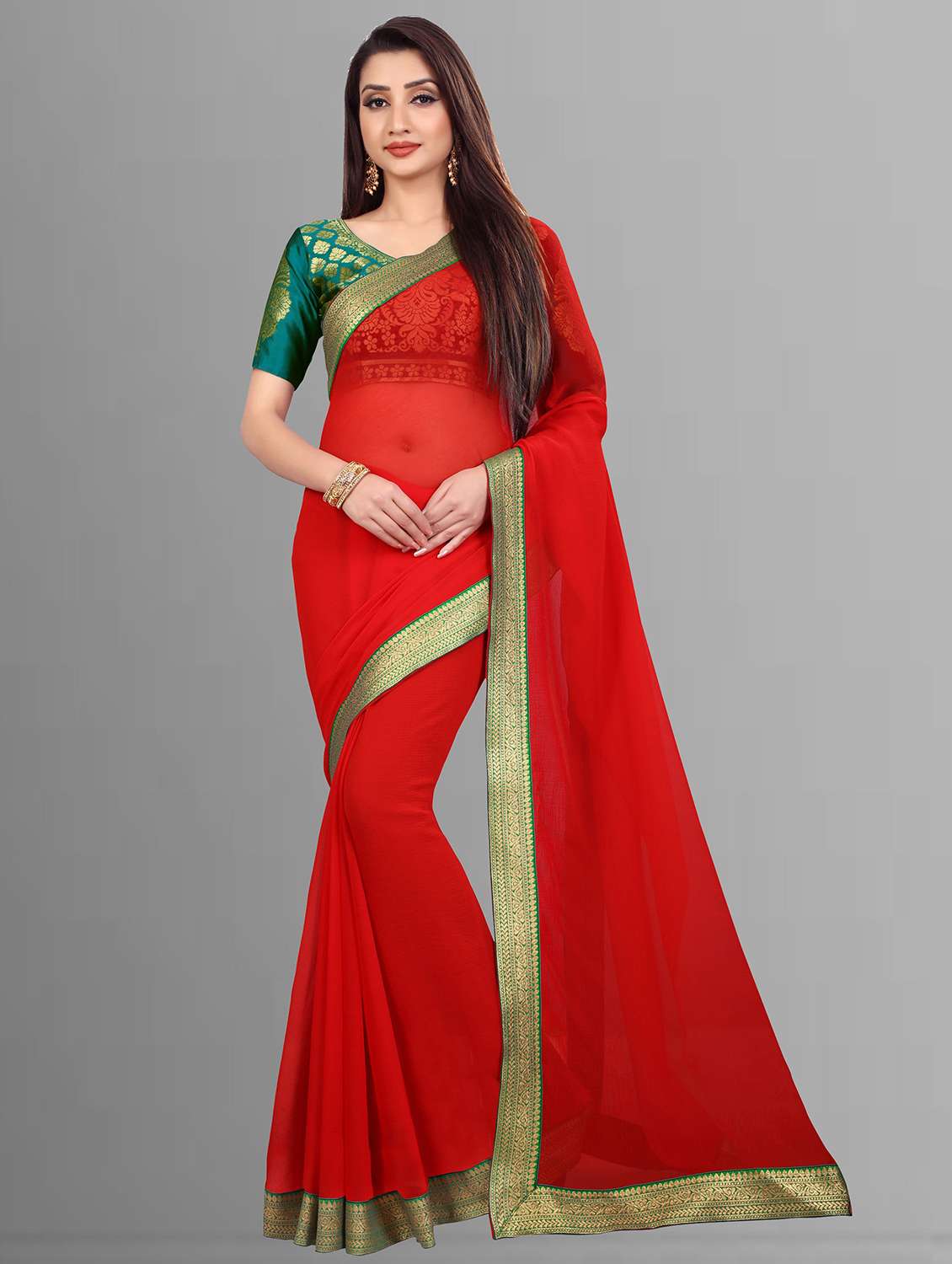women lace bordered saree with blouse