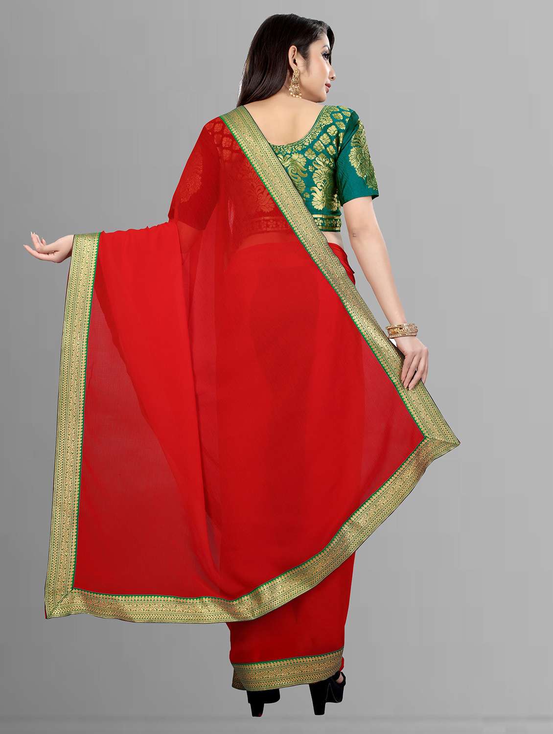 women lace bordered saree with blouse - 21411802 -  Standard Image - 1