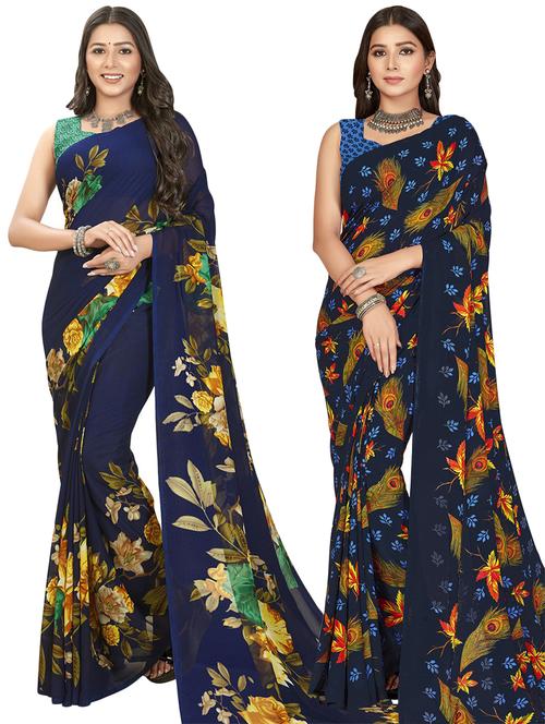  women pack of 2 casual wear combo sarees with blouse - 21411835 -  Standard Image - 0