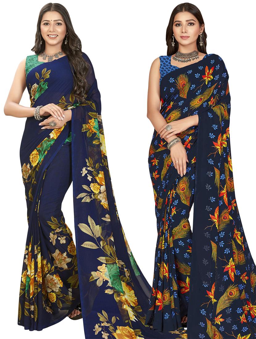  women pack of 2 casual wear combo sarees with blouse - 21411835 -  Zoom Image - 0