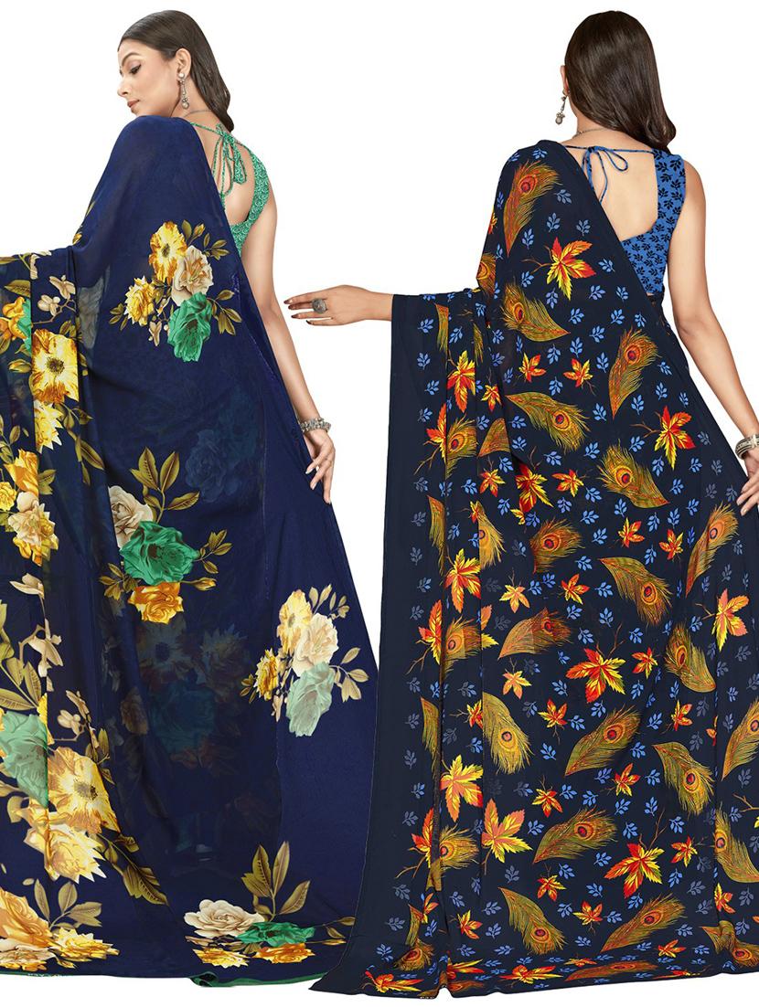  women pack of 2 casual wear combo sarees with blouse - 21411835 -  Standard Image - 1