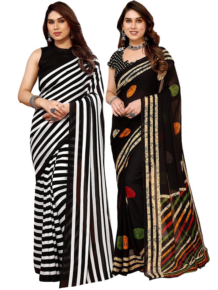 pack of 2 printed casual wear sarees with blouse - 21411881 - Zoom Image - 0