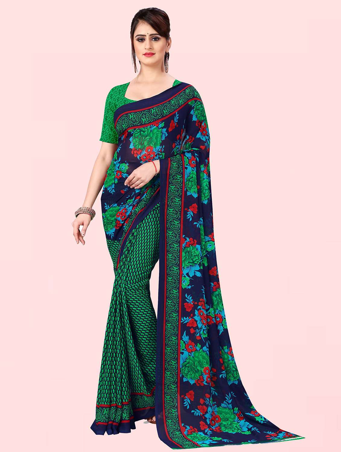 women printed saree with blouse