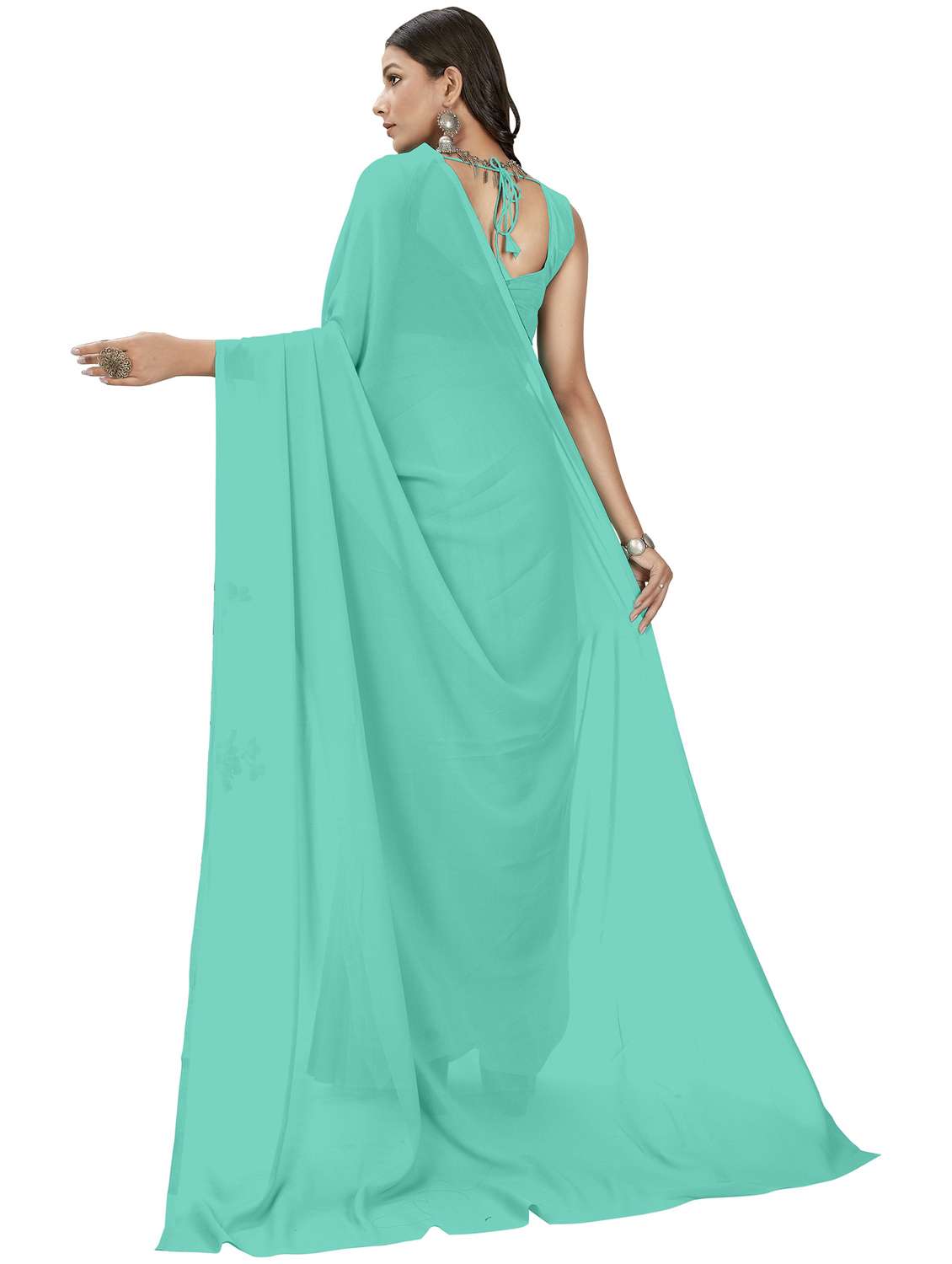 women solid saree with blouse - 21411960 -  Standard Image - 1