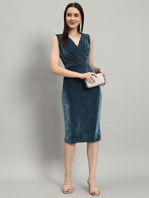 women teal velvet bodycon dress - 21412152 - Standard Image - 0