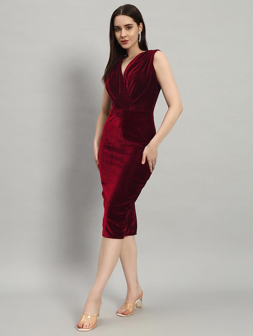 women maroon velvet bodycon dress - 21412153 -  Zoom Image - 0