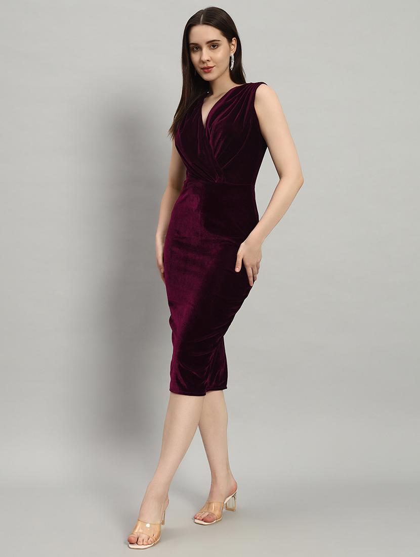 women burgundy velvet bodycon dress