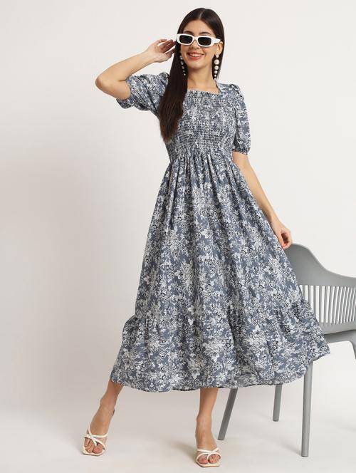 women grey polyseter tiered dress - 21412415 -  Standard Image - 0