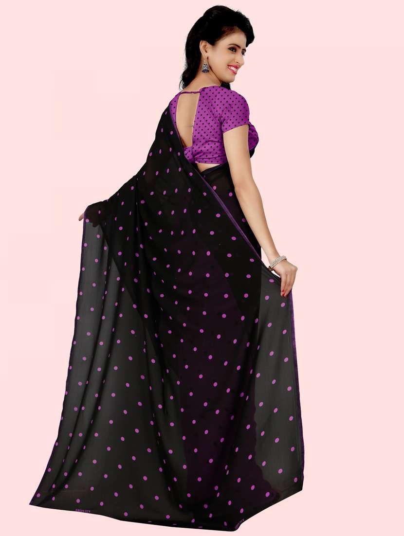 women purple polka dots printed saree with blouse - 21412481 -  Standard Image - 1