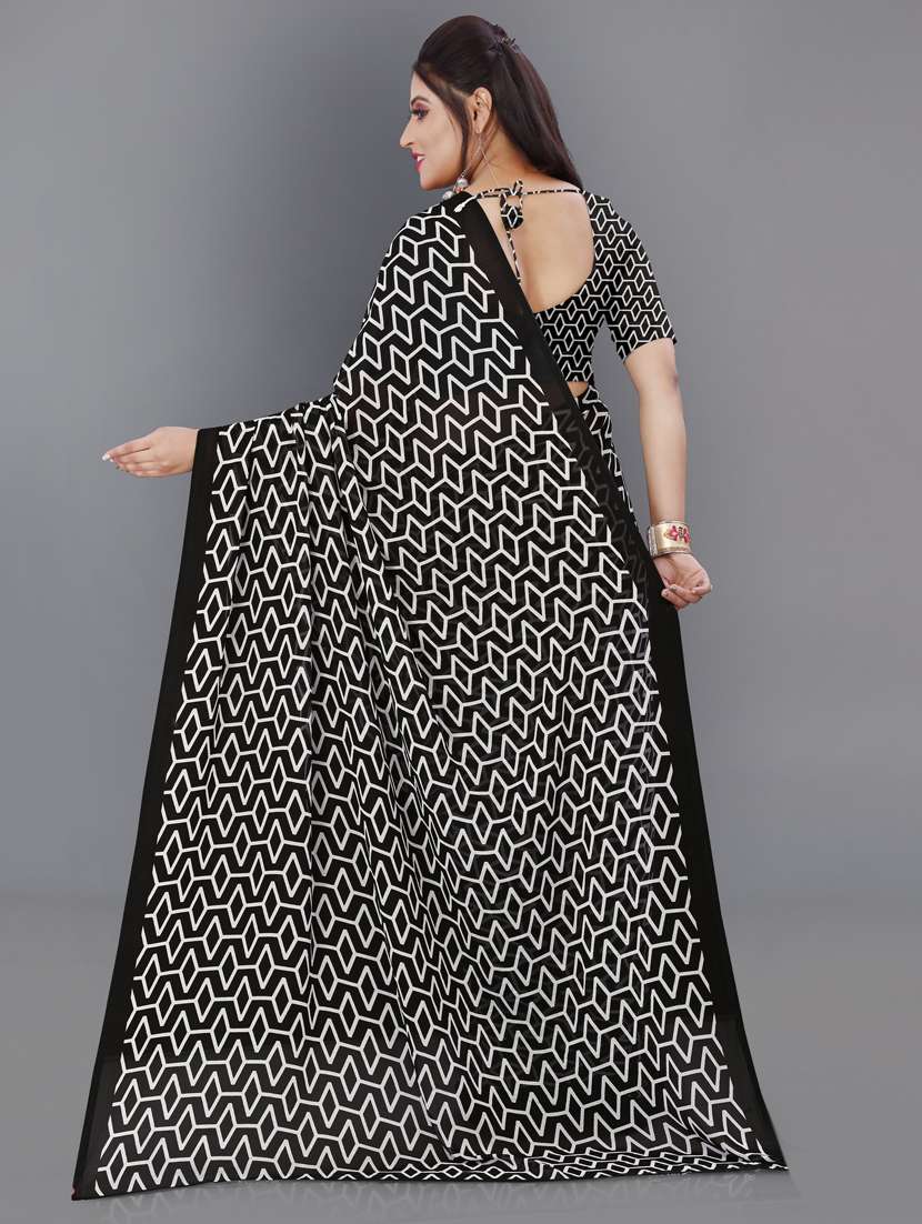 women black geometric printed saree with blouse - 21412553 -  Standard Image - 1