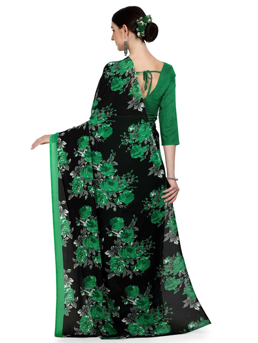 women green floral printed saree with blouse - 21412576 -  Standard Image - 1