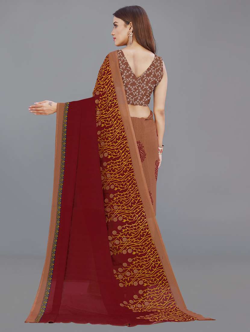 women brown printed georgette saree with blouse - 21412718 -  Standard Image - 1