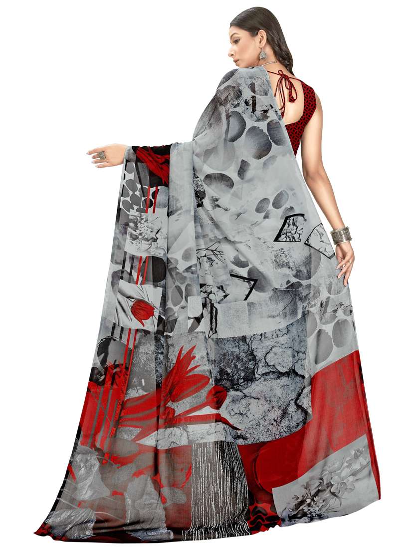women grey printed georgette saree with blouse - 21412746 -  Standard Image - 1