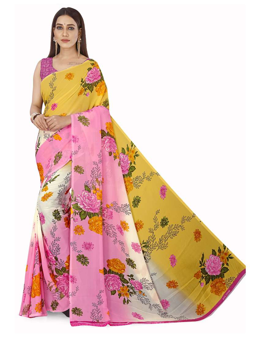women multi color floral printed saree with blouse