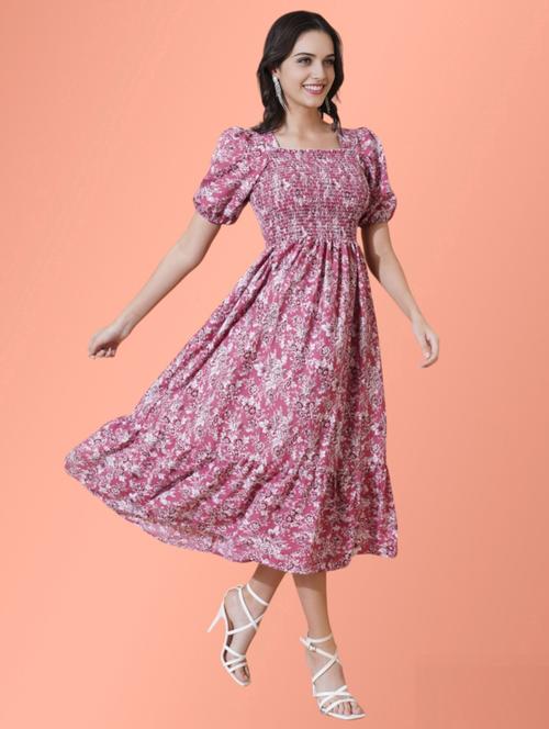 women pink polyseter fit & flare dress - 21412821 -  Standard Image - 0
