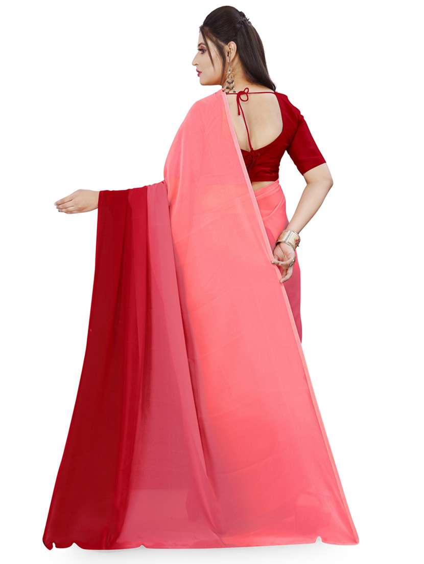 women red ombre saree with blouse - 21412836 -  Standard Image - 1
