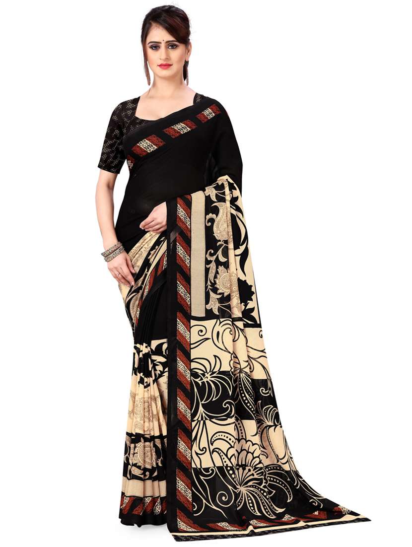 women black printed georgette saree with blouse