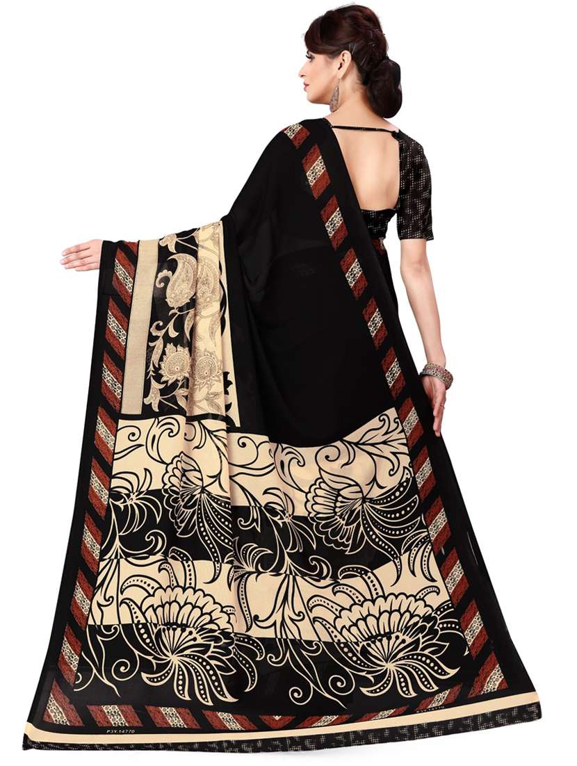 women black printed georgette saree with blouse - 21412850 -  Standard Image - 1