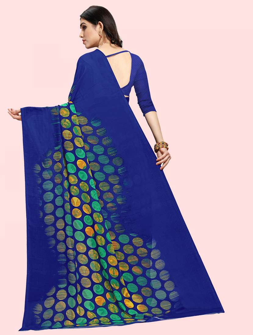 women blue geometric printed saree with blouse - 21412881 -  Standard Image - 1
