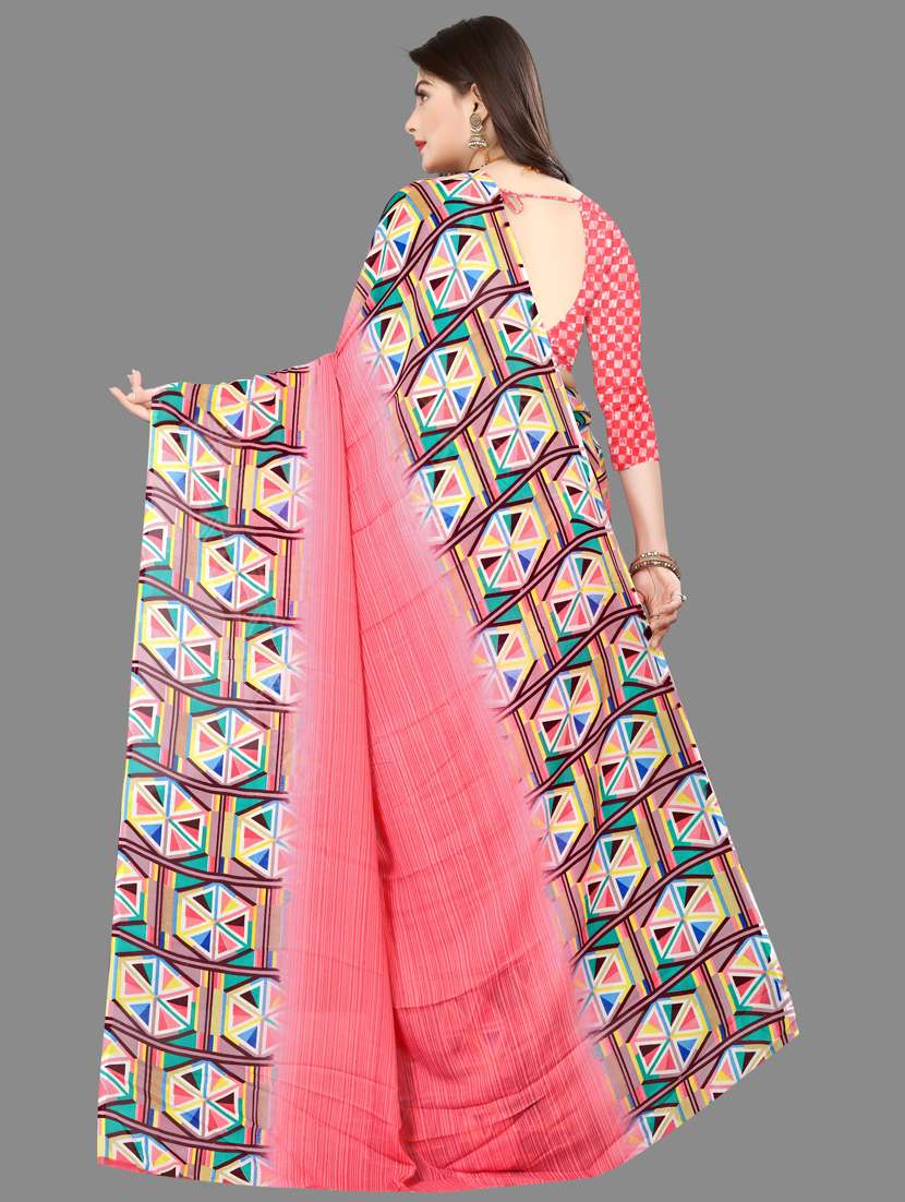 women pink geometric printed saree with blouse - 21412891 -  Standard Image - 1