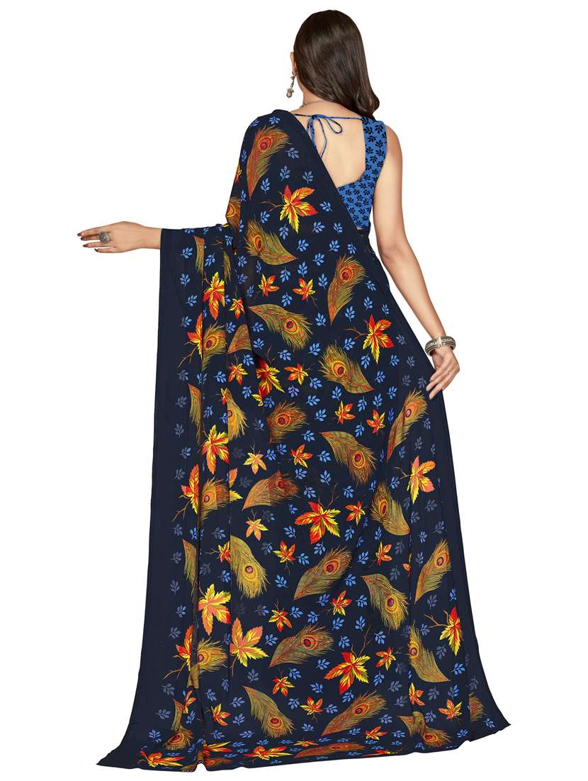 women blue printed georgette saree with blouse - 21412896 -  Standard Image - 1