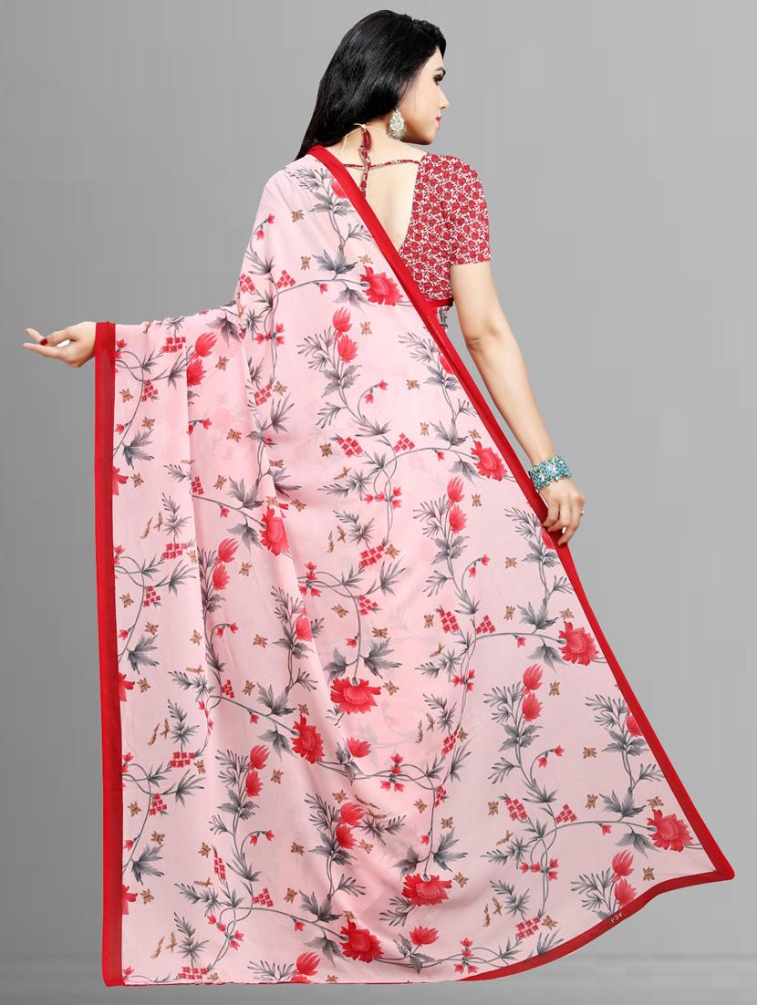 women pink floral printed saree with blouse - 21412989 -  Standard Image - 1