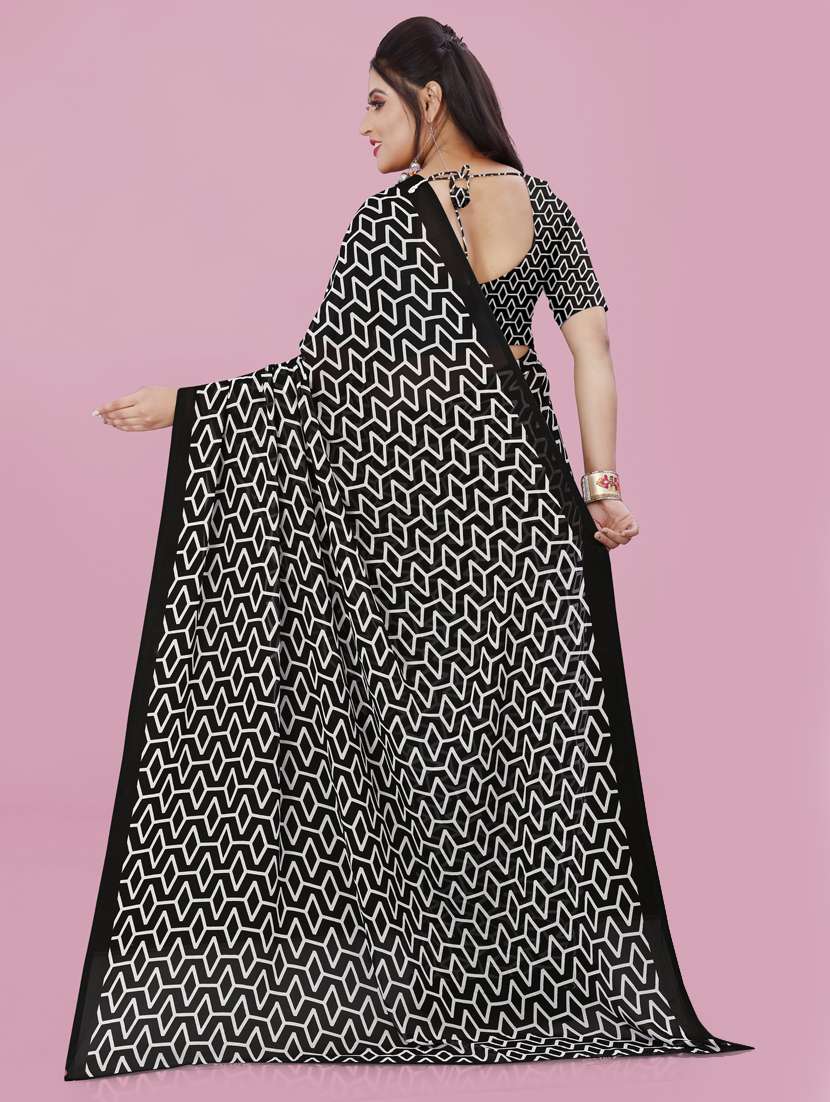 women black geometric printed saree with blouse - 21413074 -  Standard Image - 1