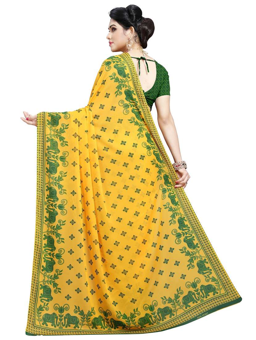women yellow printed georgette saree with blouse - 21413109 -  Standard Image - 1