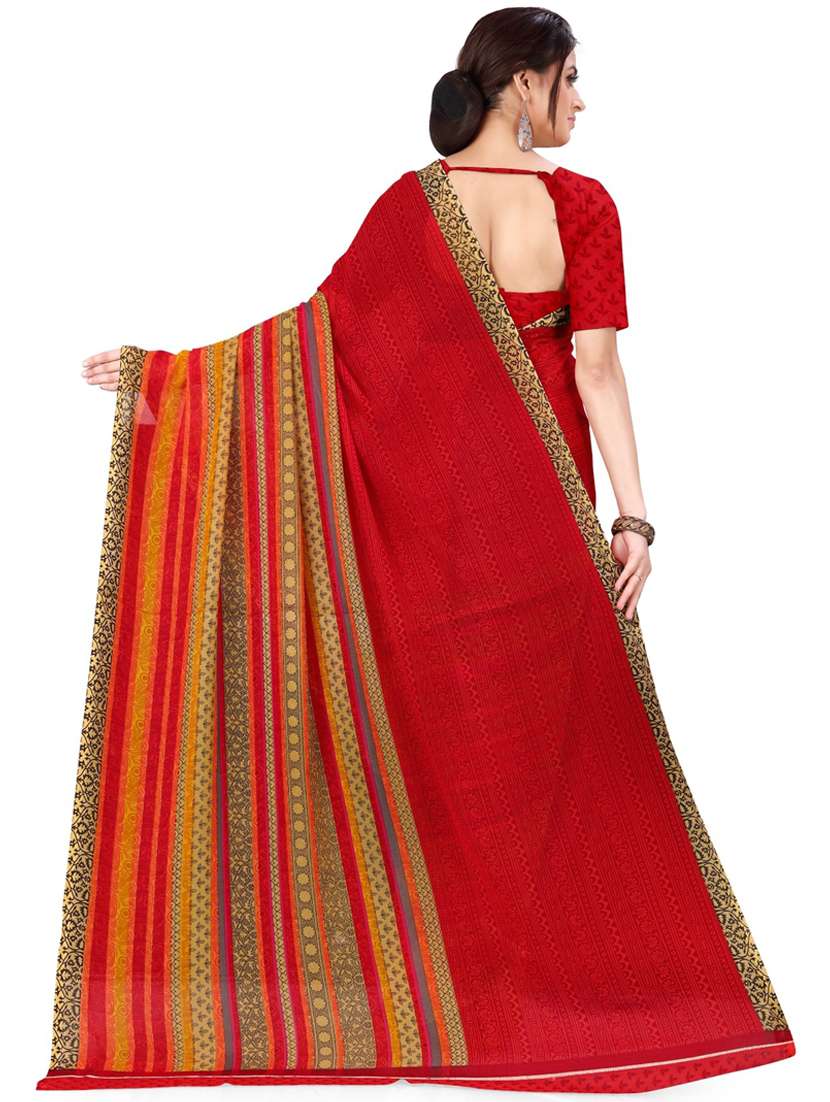 women red stripes printed saree with blouse - 21413157 -  Standard Image - 1