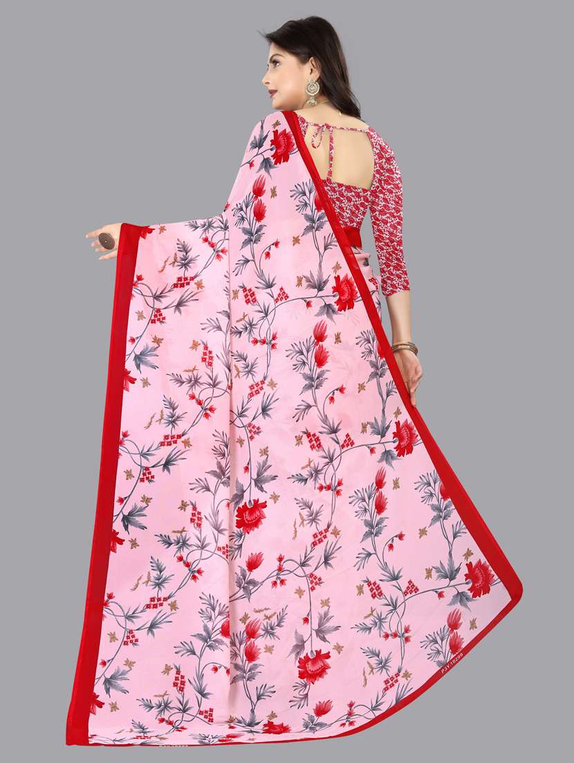 women pink floral printed saree with blouse - 21413170 -  Standard Image - 1