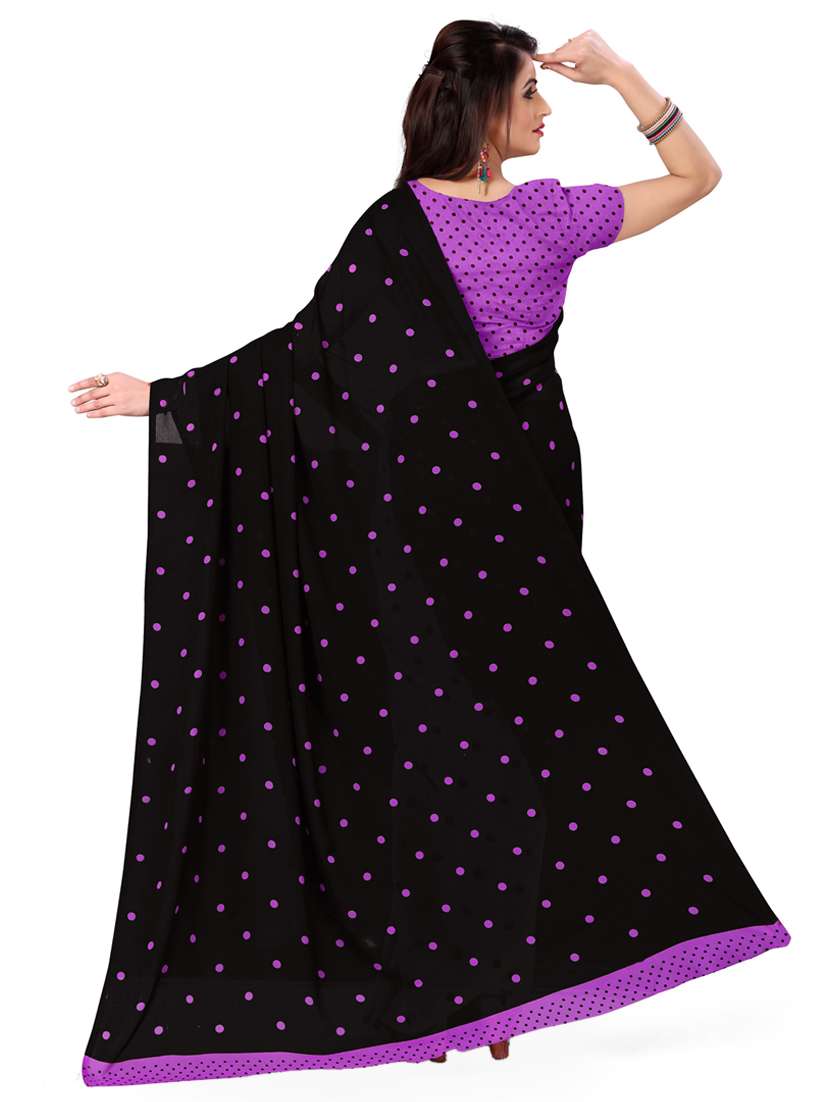 women purple polka dots printed saree with blouse - 21413233 -  Standard Image - 1
