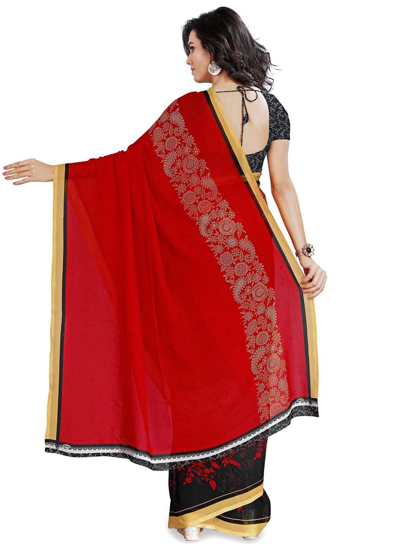 red embroidered half and half saree with blouse - 21413259 - Standard Image - 1