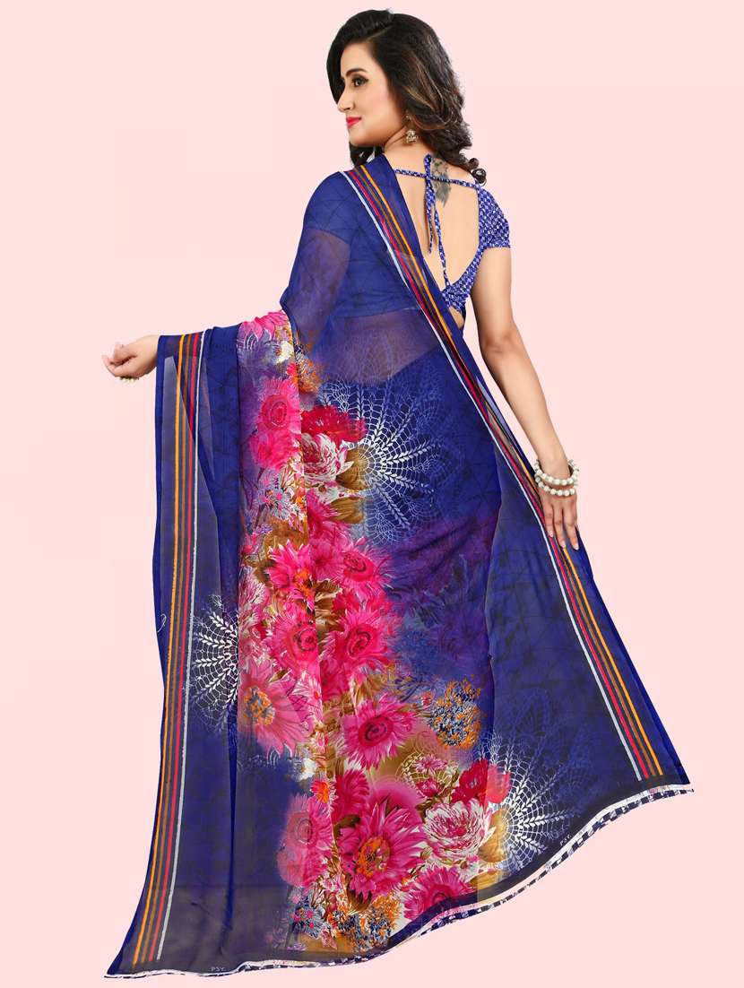 women blue floral printed saree with blouse - 21413336 -  Standard Image - 1