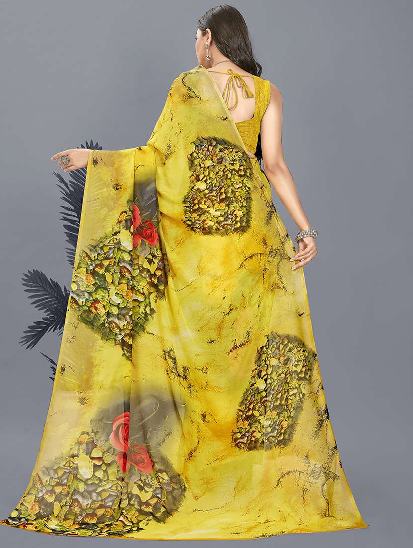 women yellow printed saree with blouse - 21413337 -  Standard Image - 1