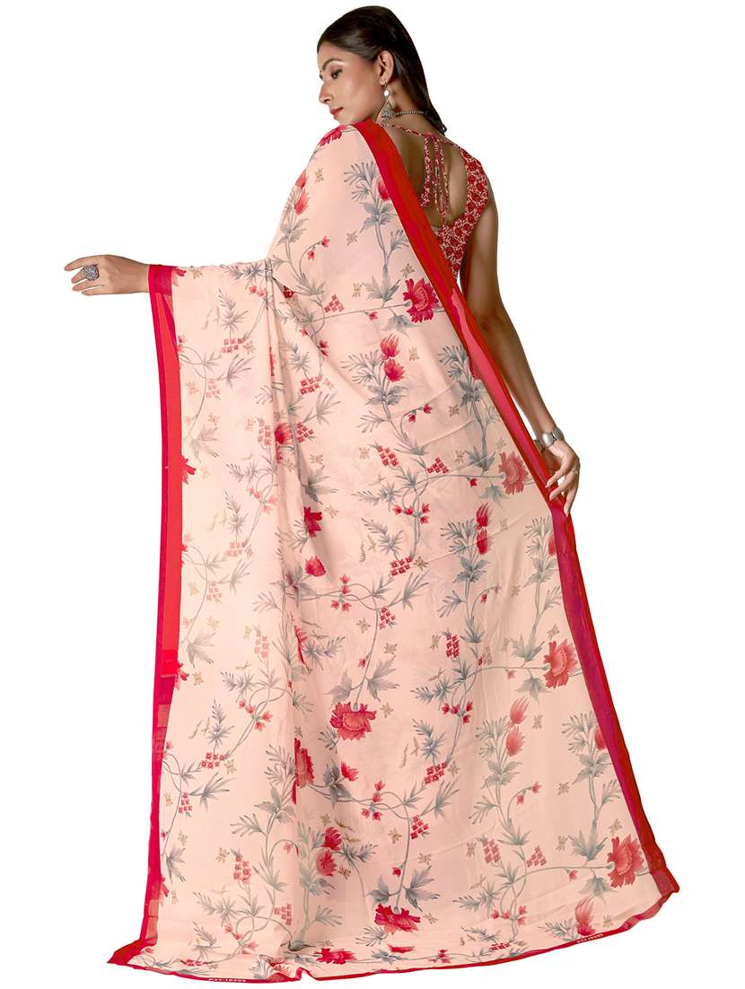 women pink floral printed saree with blouse - 21413348 -  Standard Image - 1