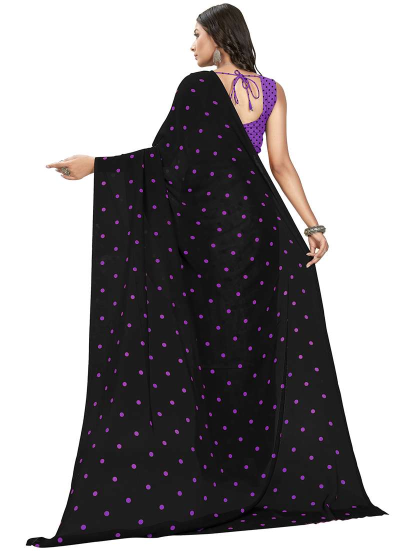 women purple polka dots printed saree with blouse - 21413416 -  Standard Image - 1