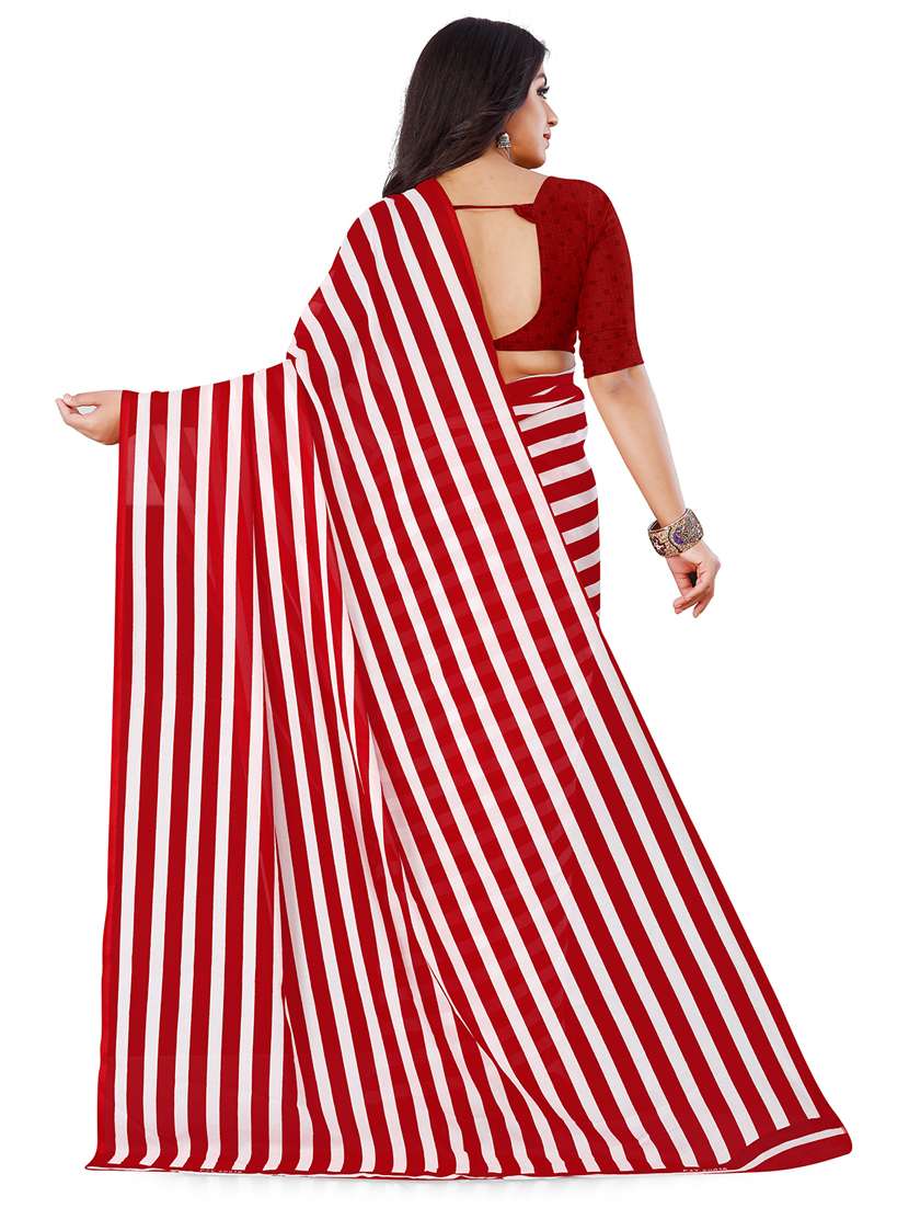 women red stripes printed saree with blouse - 21413674 - Standard Image - 1