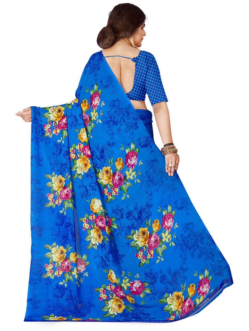 women light blue floral printed saree with blouse - 21413687 -  Standard Image - 1