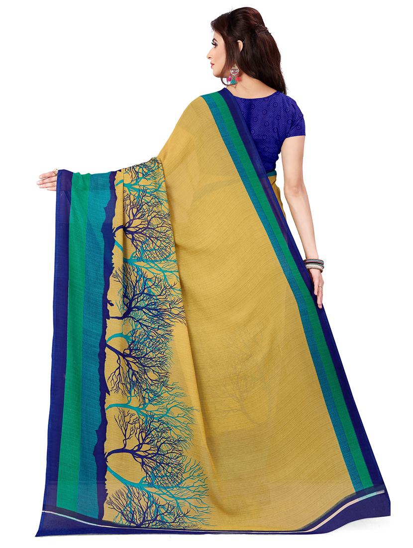 women mustard printed georgette saree with blouse - 21413874 - Standard Image - 1