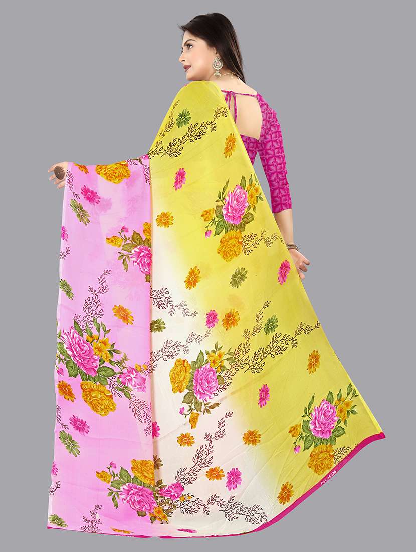 women pink floral printed saree with blouse - 21413999 -  Standard Image - 1
