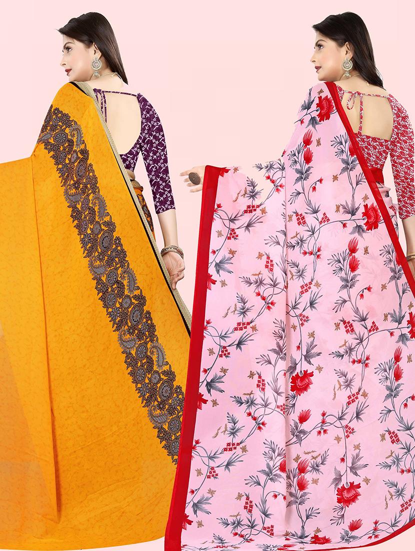 pack of 2 casual wear printed sarees with blouse - 21414158 -  Standard Image - 1