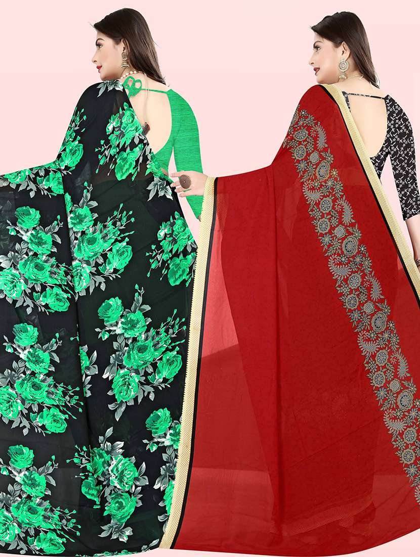 pack of 2 casual wear printed sarees with blouse - 21414165 -  Standard Image - 1