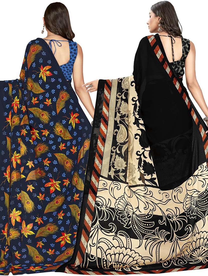 women pack of 2 casual wear combo sarees with blouse - 21414220 -  Standard Image - 1