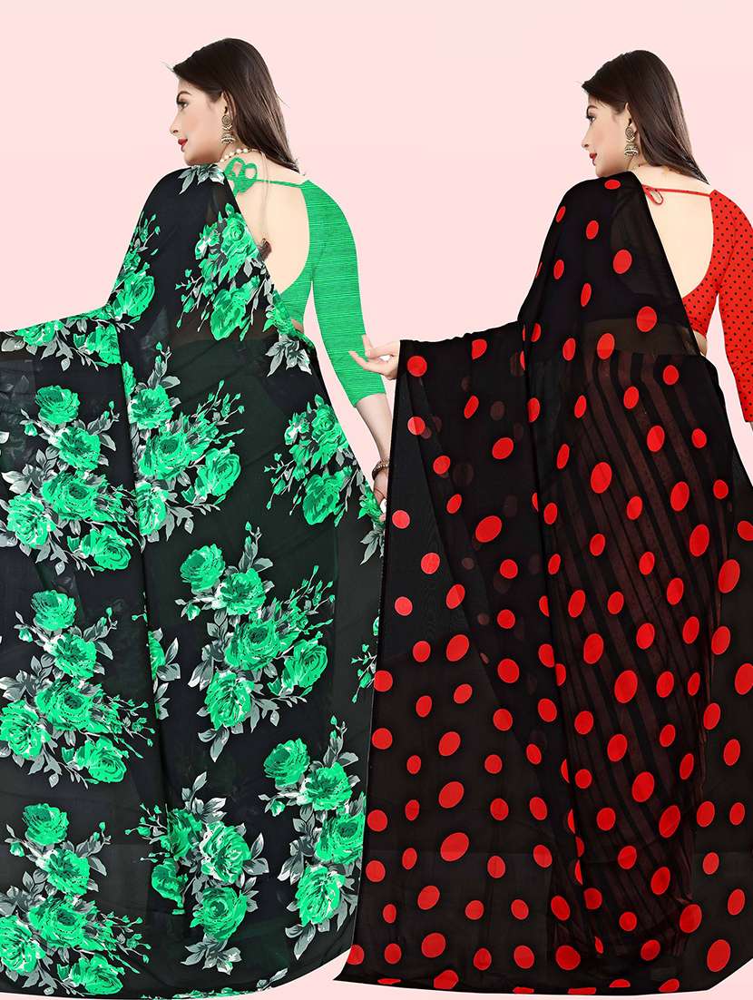 women pack of 2 casual wear combo sarees with blouse - 21414516 -  Standard Image - 1