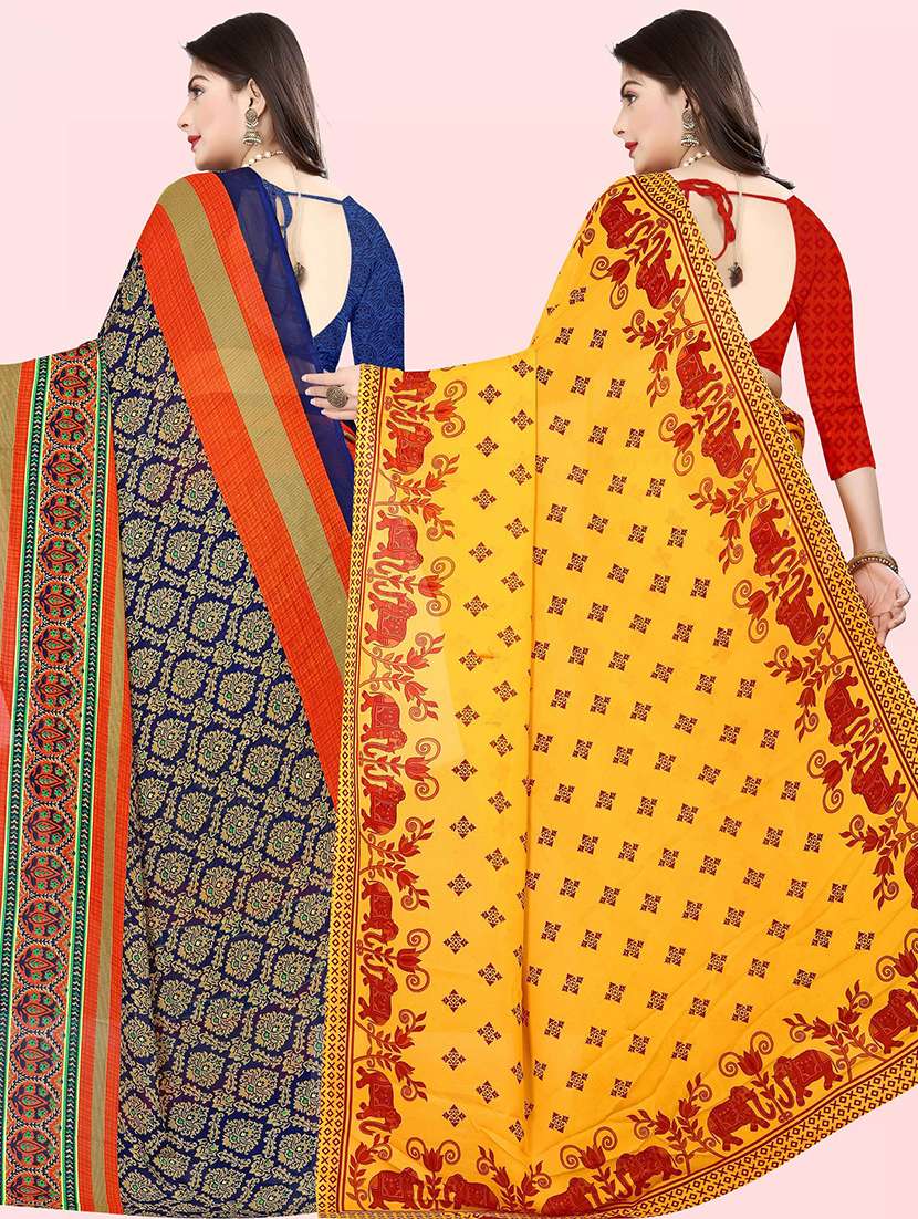 women pack of 2 casual wear combo sarees with blouse - 21414526 -  Standard Image - 1