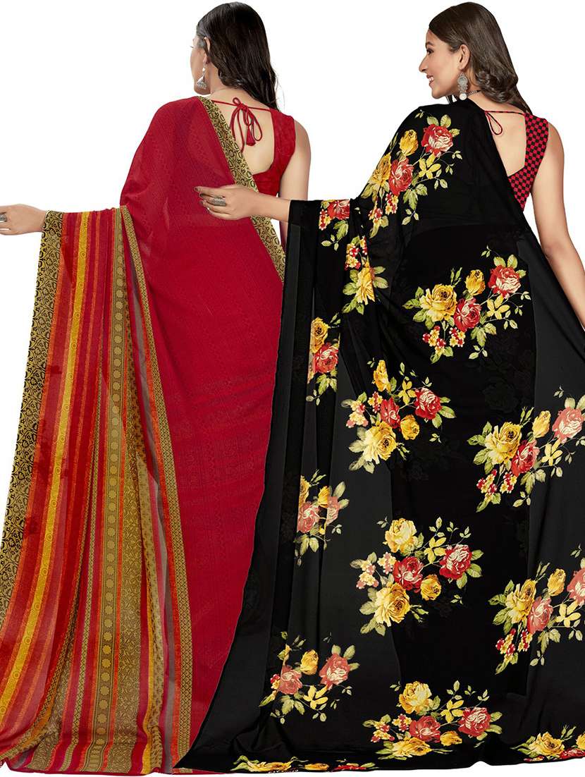 women pack of 2 casual wear combo sarees with blouse - 21414561 -  Standard Image - 1