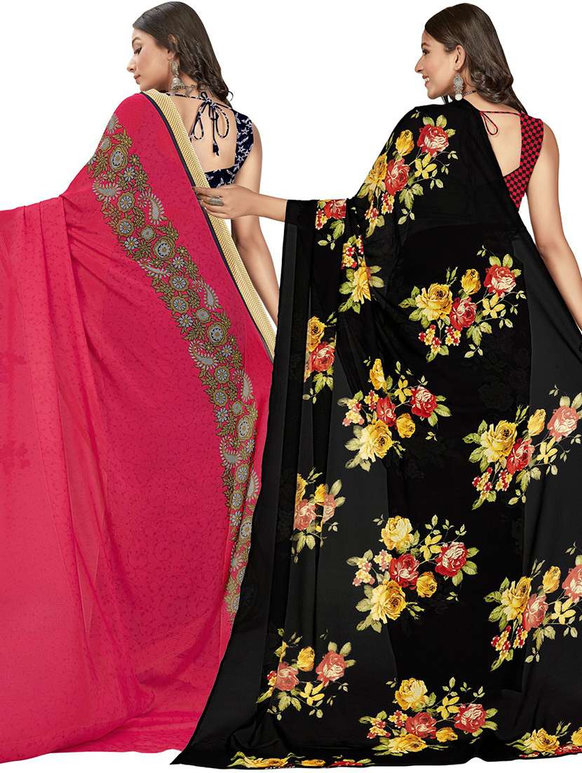 women pack of 2 casual wear combo sarees with blouse - 21414577 -  Standard Image - 1