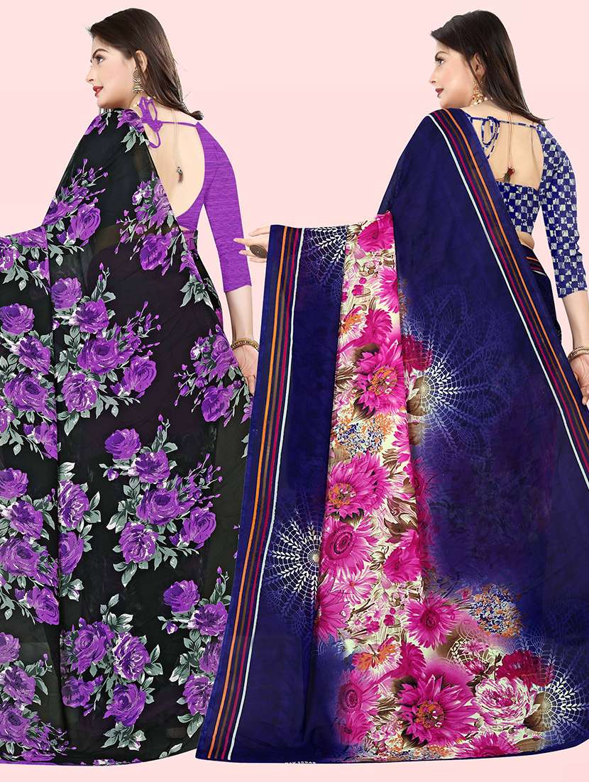 women pack of 2 casual wear combo sarees with blouse - 21414590 -  Standard Image - 1